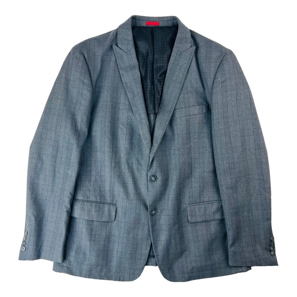 John Varvatos Star USA Charcoal Check 2 Button/Vent Peak Lapel Blazer Size 44R